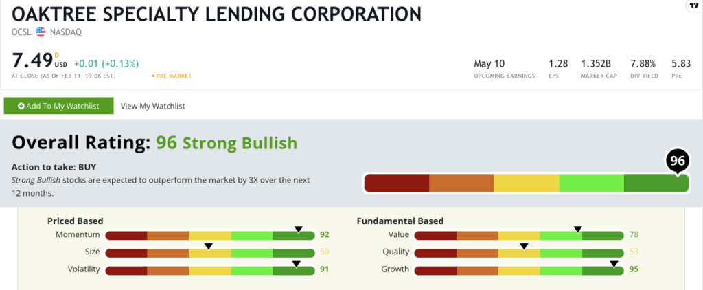 Oaktree Specialty stock rating OCSL financial services stock