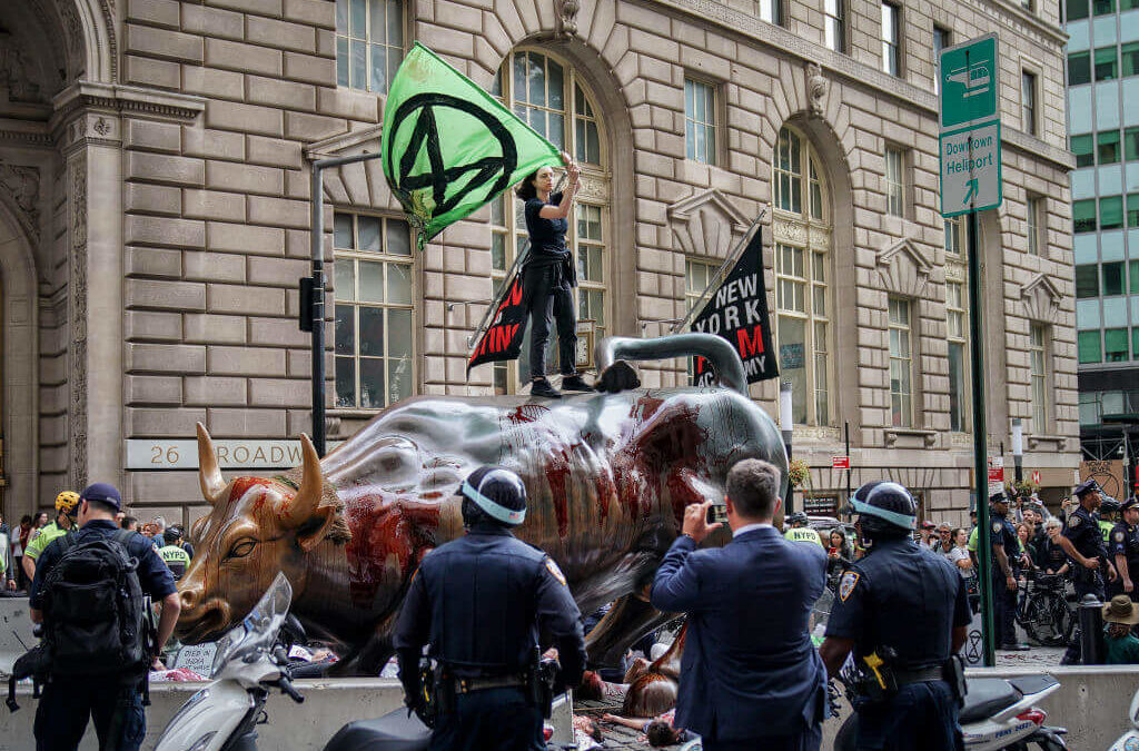 Climate Change Crazies Vandalize Wall Street’s Charging Bull During ‘Die-In’