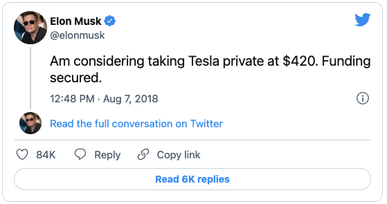 Tesla Elon Musk tweet