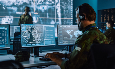 defense contractor works at computer