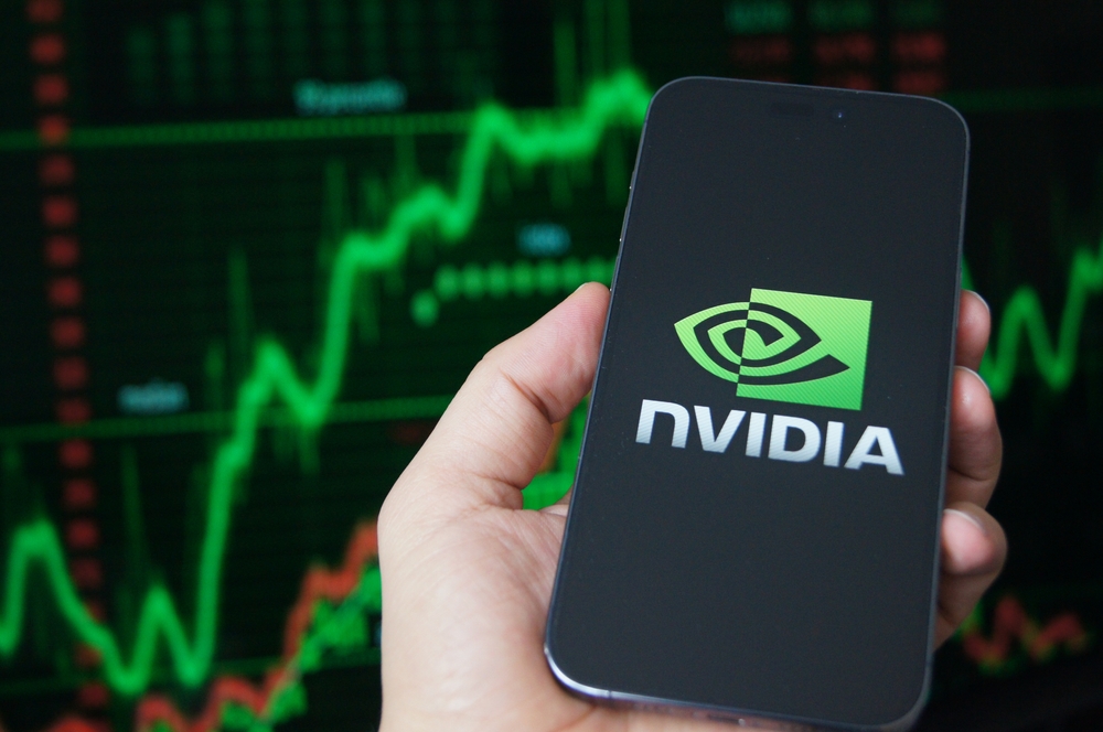 NVDA logo on Phone and stock rising